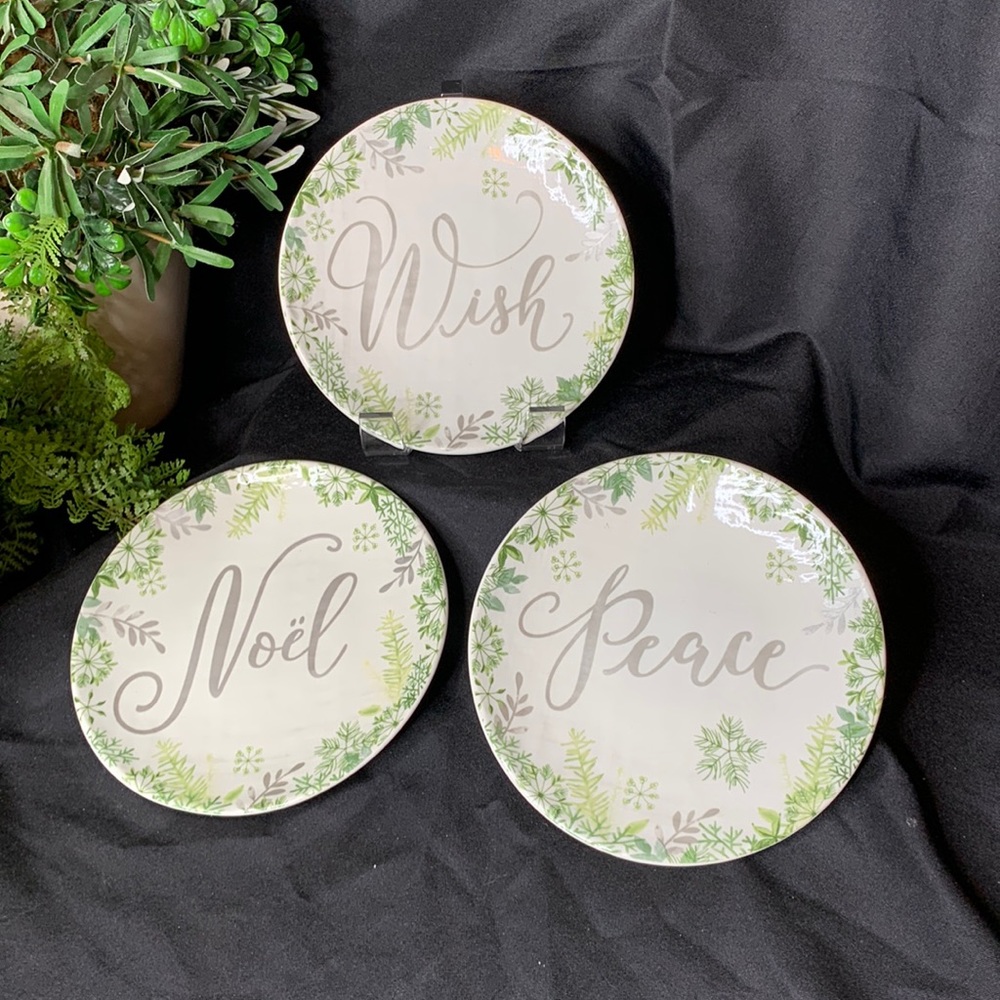 Set of 3 Pier 1 Woodland Wonders Christmas Holiday porcelain appetizer plates